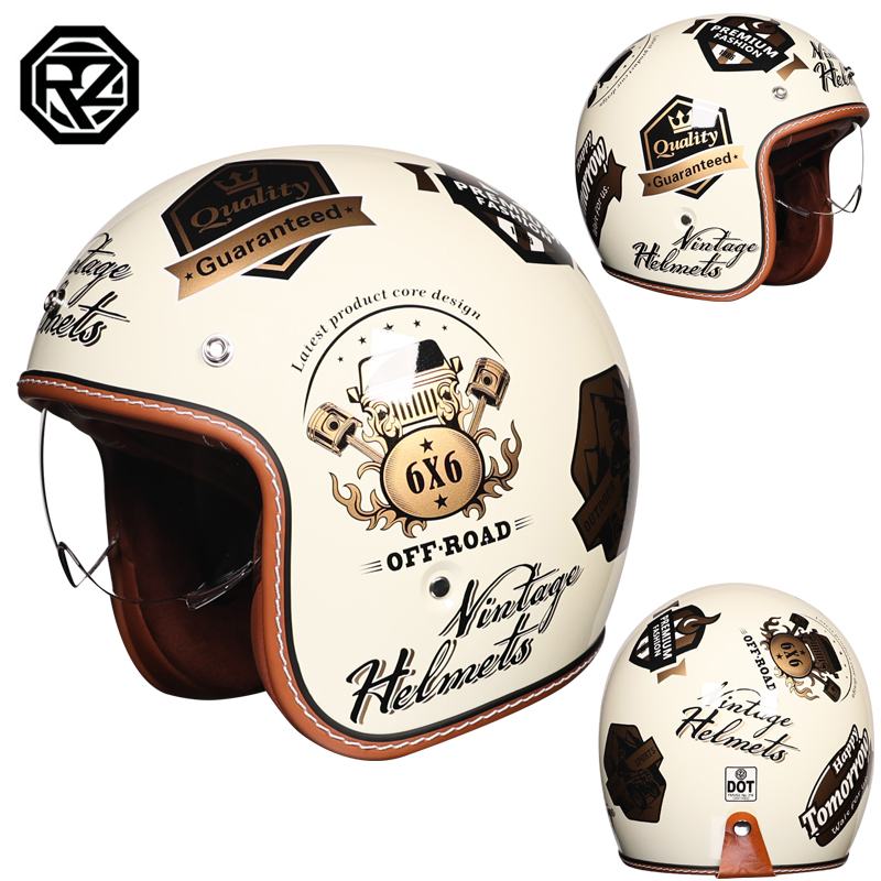 Open Face Helmet Retro Vintage - Capacete de Motocicleta Retro Aberto Aprovado