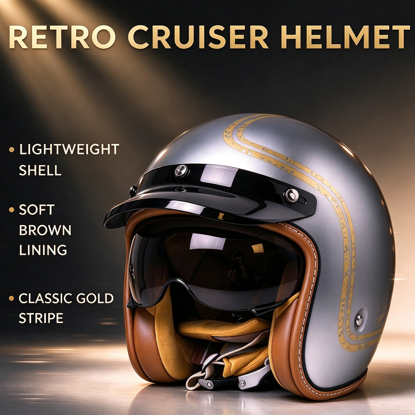 Open Face Helmet Retro Vintage - Capacete aberto 3/4 retro com certificação