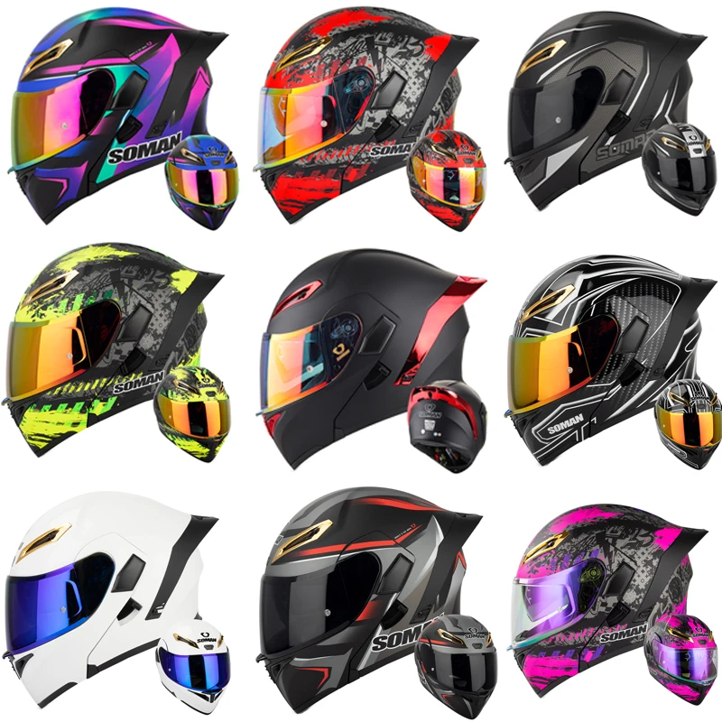 Flip Up Helmet Dual Visor - Soman capacete facial completo lente dupla