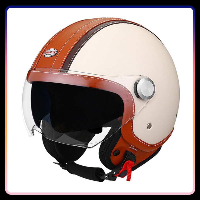 Open Face Helmet Retro Vintage - DOT aprovado lente daul rosto aberto