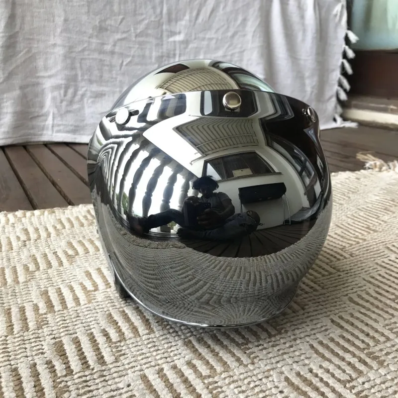 Espelho prata cromo motociclet - Open Face Helmet Retro Vintage avaliação e preço