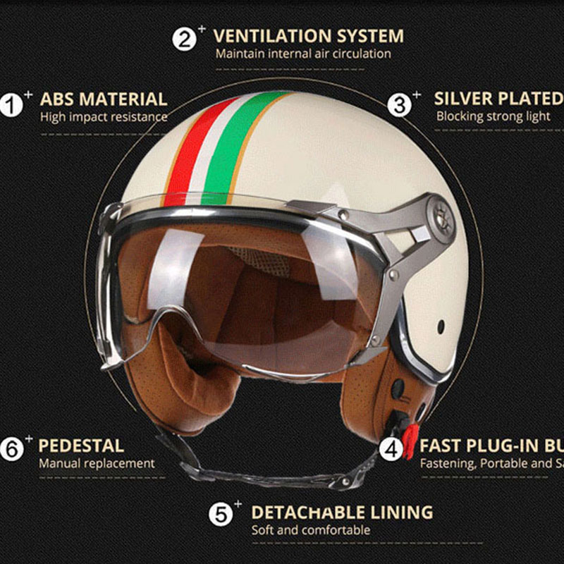 Capacete de motocicleta aberto - Open Face Helmet Retro Vintage avaliação e preço
