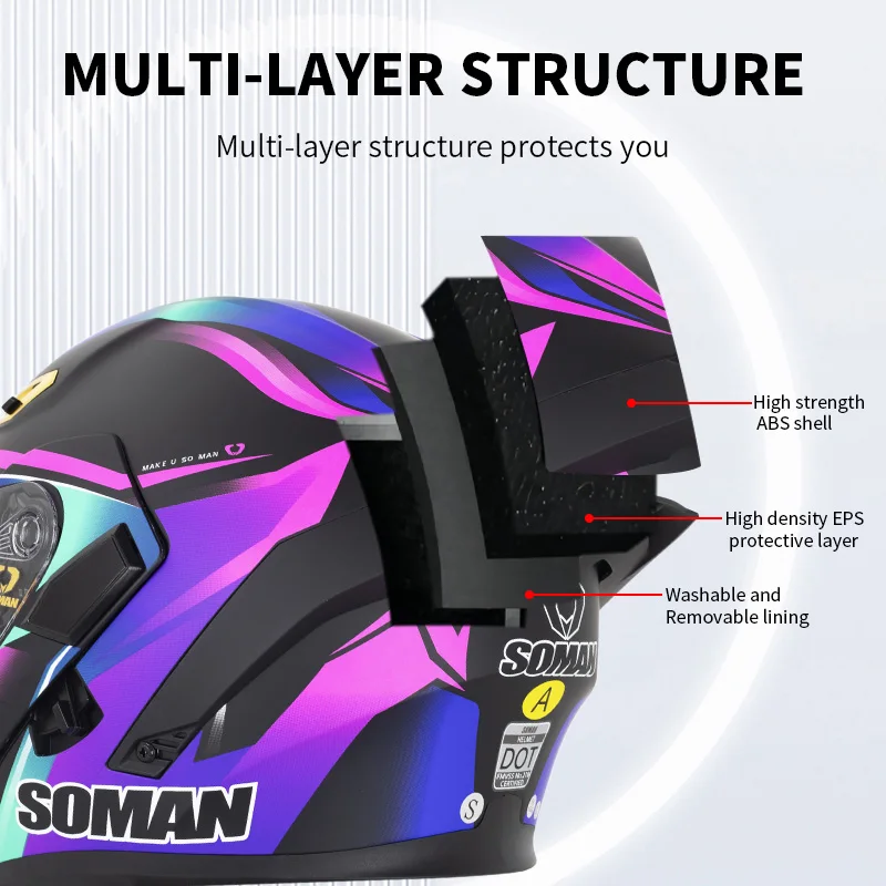Soman capacete facial completo - Flip Up Helmet Dual Visor avaliação e preço