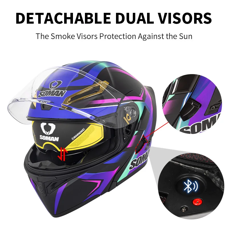 Soman capacete facial completo - Flip Up Helmet Dual Visor avaliação e preço