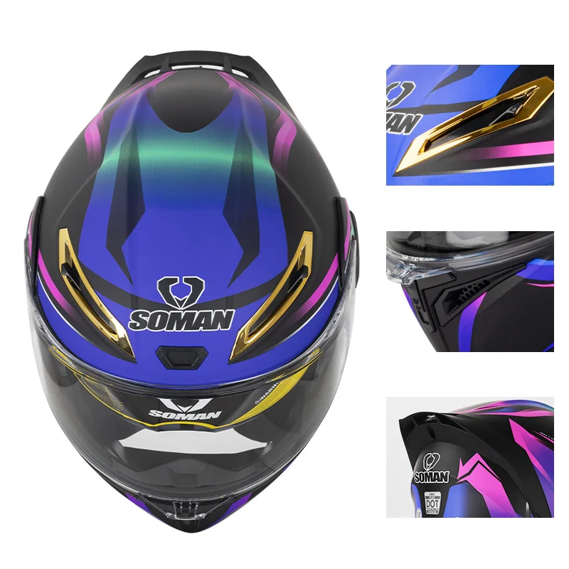 Soman capacete facial completo - Flip Up Helmet Dual Visor avaliação e preço