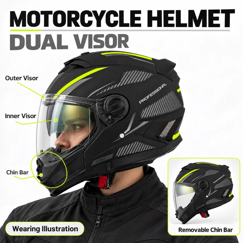 Capacete de motocicleta com vi - Flip Up Helmet Dual Visor avaliação e preço