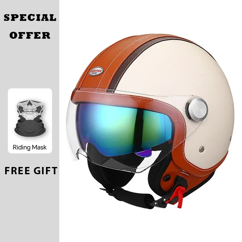 Capacete de motocicleta de cou - Open Face Helmet Retro Vintage avaliação e preço